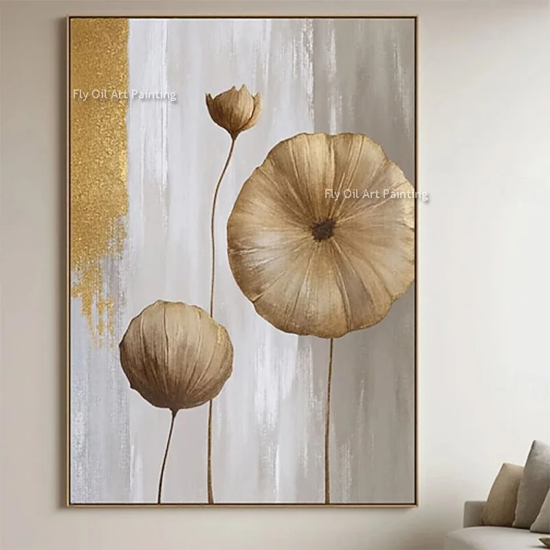 Special Brown White Oil Painting Hand Made Abstract New Popular Wall Art Decor Items Golden Yellow Grey Canvas Art For Room