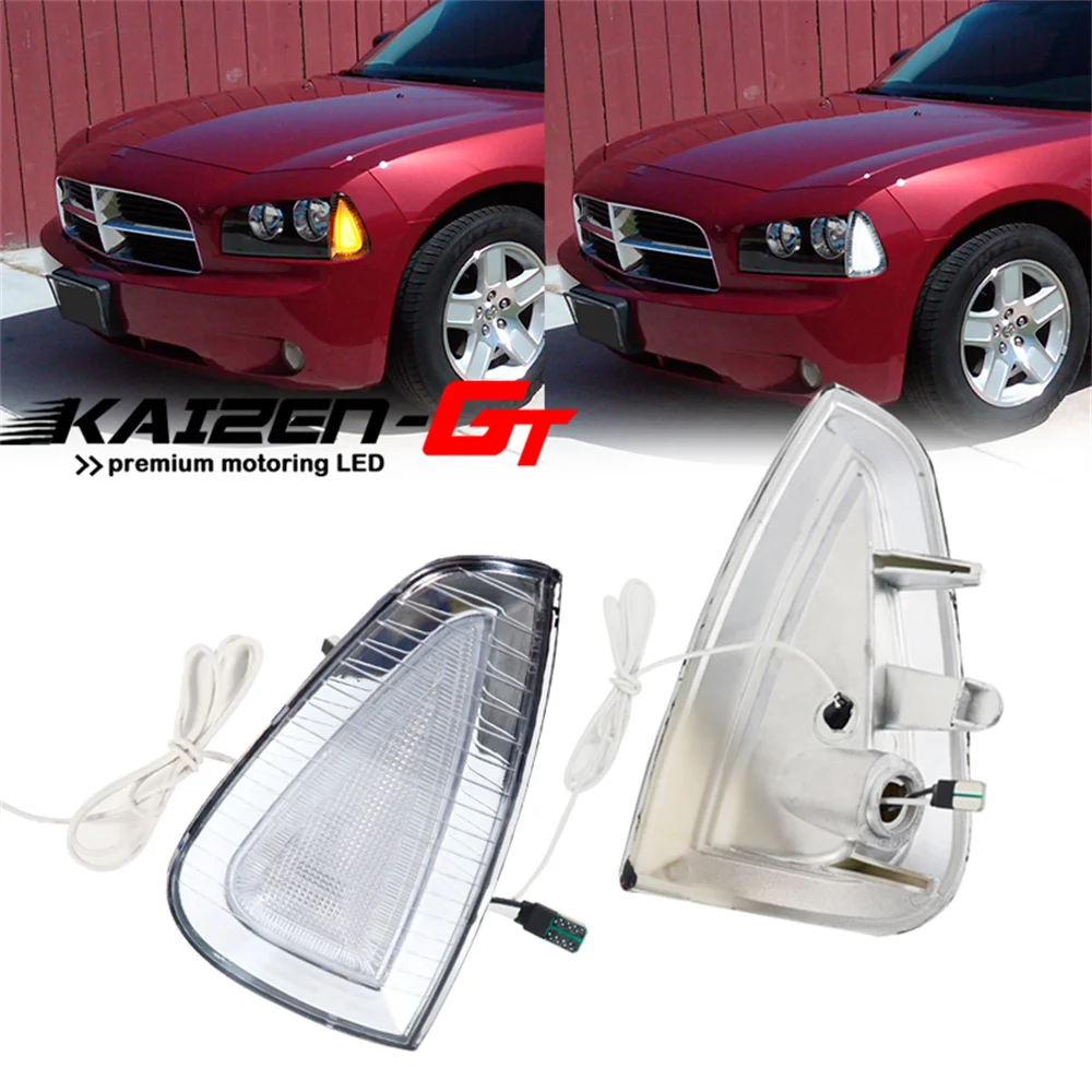 Switchback Amber LED Car Turn Signal Lights w/ White DRL Driving Lights For Dodge Charger 2006-2010 Front Corner Marker Lights