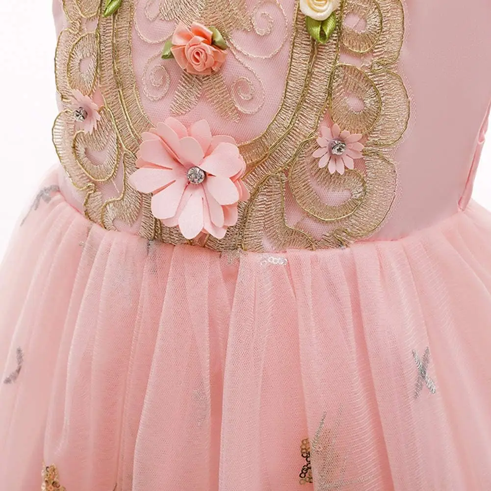 Vestido de encaje floral bordado para niña, trapeador de piso, vestido de comunión de gasa para fiesta de cumpleaños de princesa, vestido de niña de flores de boda