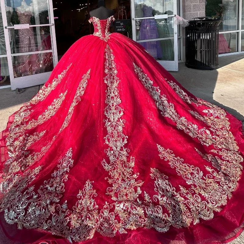 ANGELSBRIDEP Customized Luxury Red Ball Gown 15 Year Old Quinceanera Dresses Vestidos De Fiesta Birthday With Gold Appliques