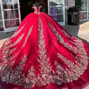 Angelbridep als personalisierte Luxusball, 15 -jährige Quittenkleider, Geburtstag mit goldenen Applikationen 12 Hauptverkaufskleider 15 Jahre rot - №12