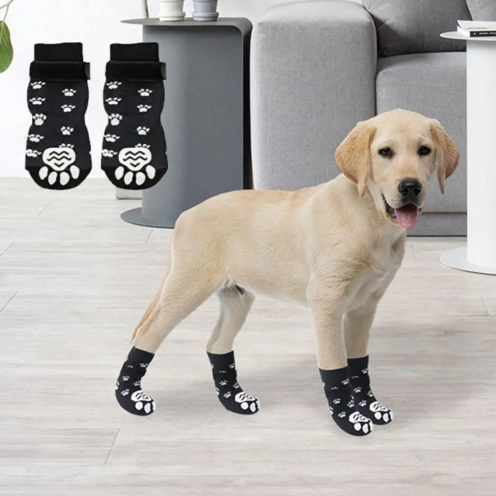 4pcs/set Breathable Anti-Slip Dog Socks Adjustable Cotton Pet Paw Protection Soft Warm Pet Socks Foot Cover Autumn