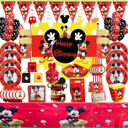 Mickey Mouse Birthday Party Decorations Kids Balloons Disposable Tableware Cake Topper Banner 1st Birthday Boy Party Supplies