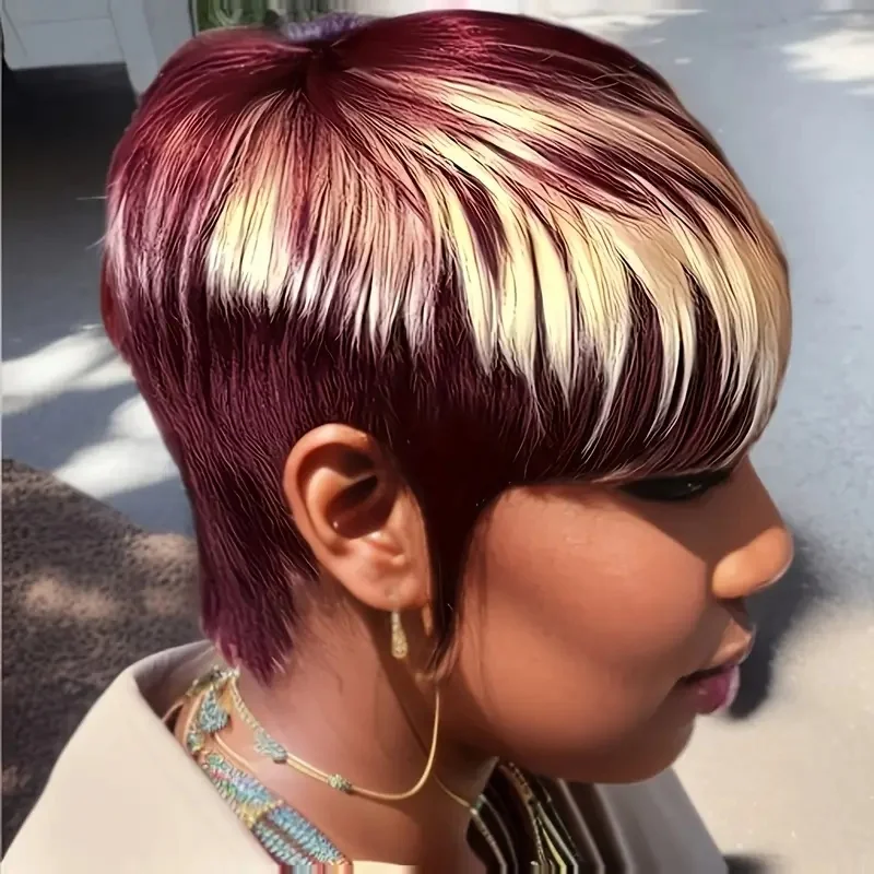 ショートボブウィッグピクシーカットストレート人毛ウィッグ女性のための 613/99J カラー機械製