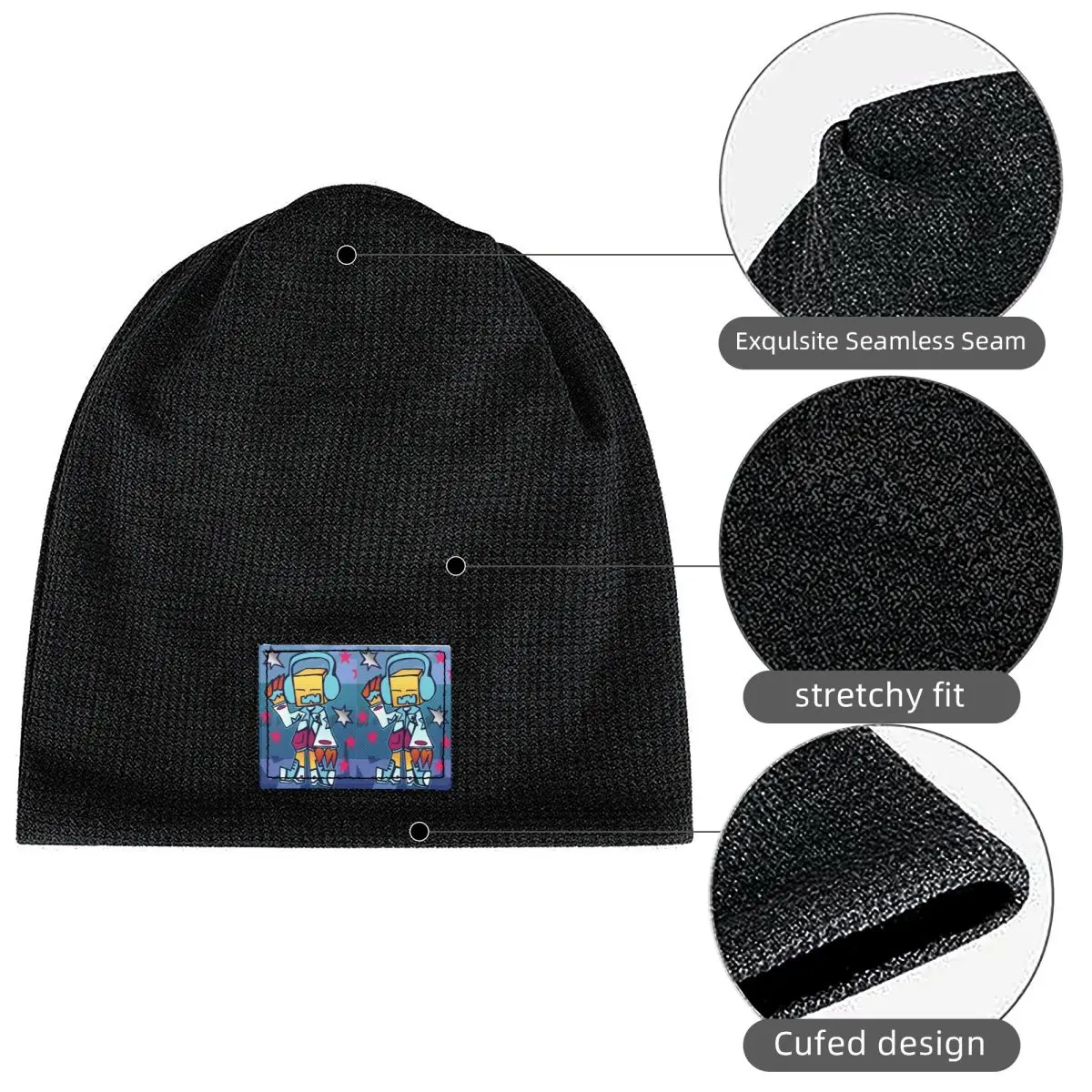Geometry Dude Waffle Knit Fleece Lined Beanie with PU Leather Patch Unisex Warm Winter Soft Cap