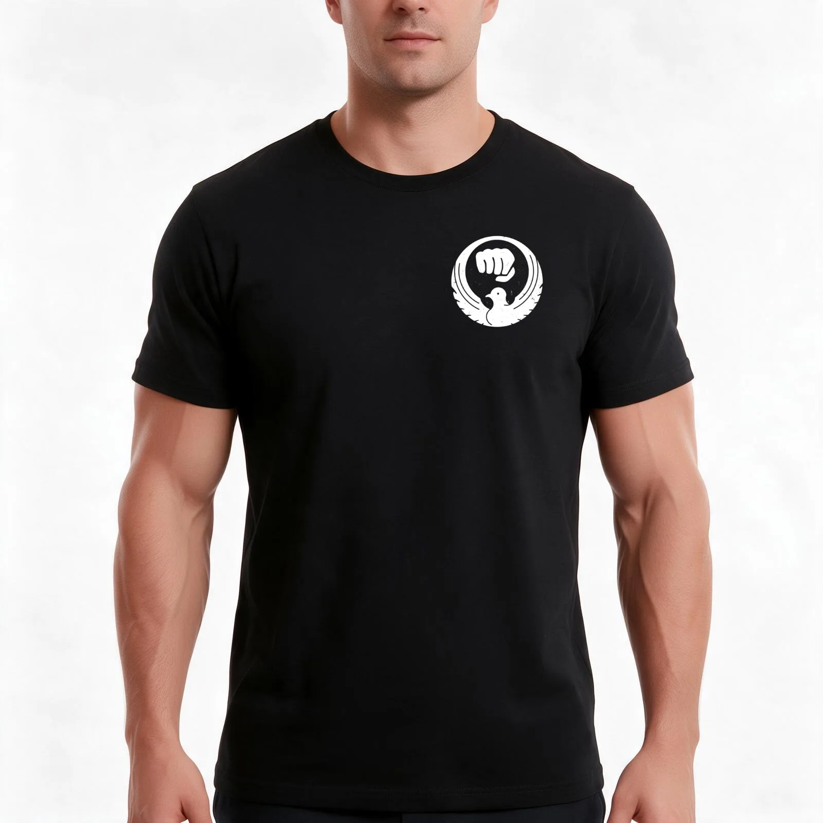 Distressed Wado Karate Dove & Fist (White Dove & Fist) T-Shirt, Summer Casual Cotton Tee, Oversized Streetwear Tops, 100% Cotton