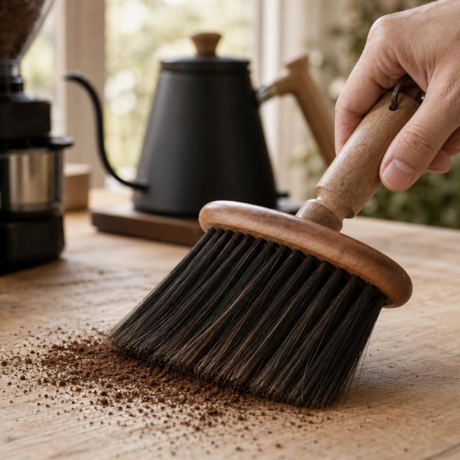 Coffee Grinder Cleaning Brush Wooden Handle Coffee Grinder Brush Dense Bristles Ergonomic for Baristas, Espresso Station