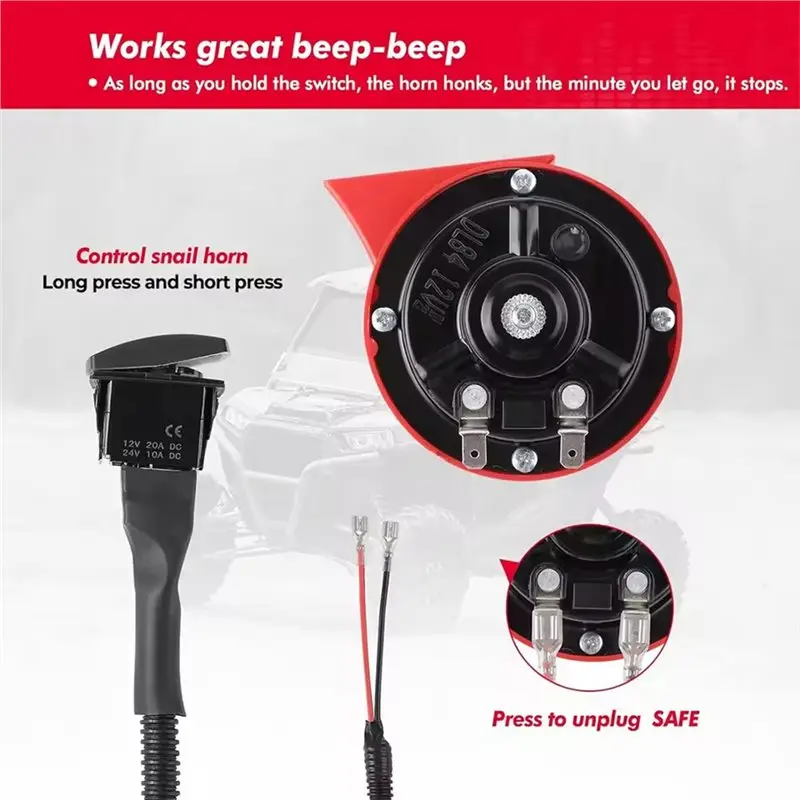 WF-Universal Loud SXS Horn Kit For UTV ATV Horn Wiring Harness Relay Kit With Rocker Switch- Works For Polaris RZR, Ranger, PRO