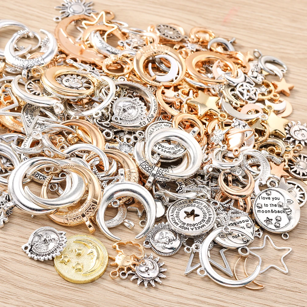 Tusember 10 Stück 28 x 34 mm niedliche Mond-Anhänger aus Legierung für die Schmuckherstellung, Halskette, Ohrringe, Armband, DIY, handgefertigtes Kunsthandwerk – Detail 2