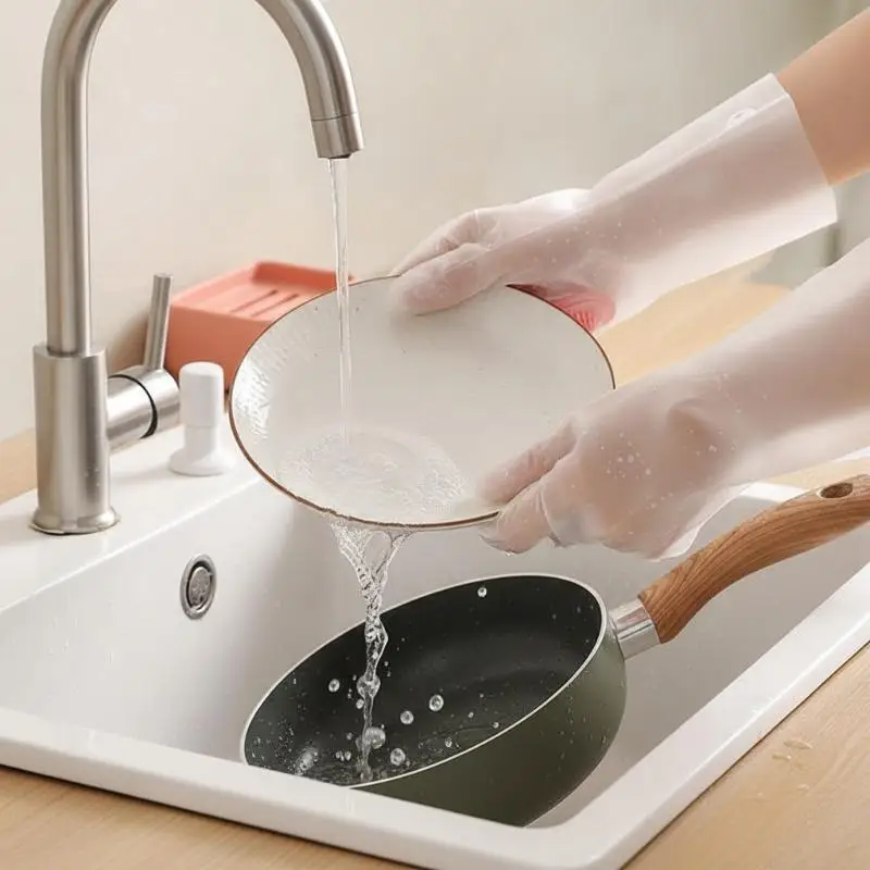 1 pair Household Dishwashing Gloves Kitchen Cleaning Brush Waterproof Durable Non-Slip Cleaning Gloves Kitchen Supplies
