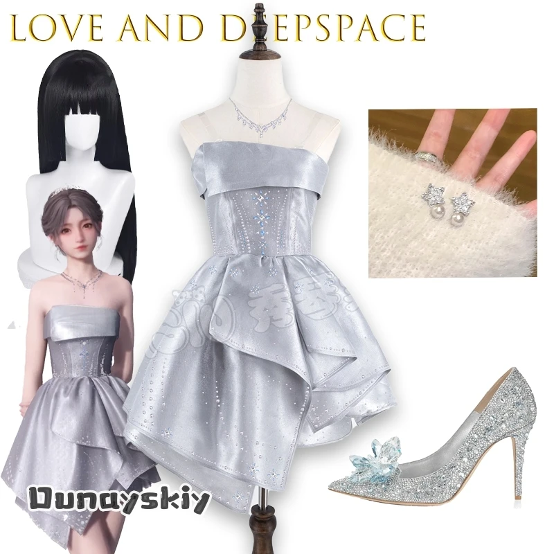 BLove And Deepspace Glamorous Self Cosplay Costume Tulle With Diamond Applique Short Dress Anime Character{Anna zhang Online}