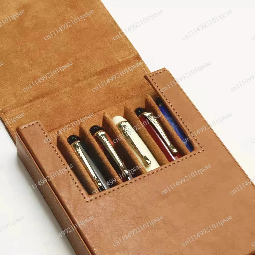 Crazy Horse Leather Pen Box Handmade Magnetic Drawer Style Student Pen Bag Storage Box Office Student Supplies