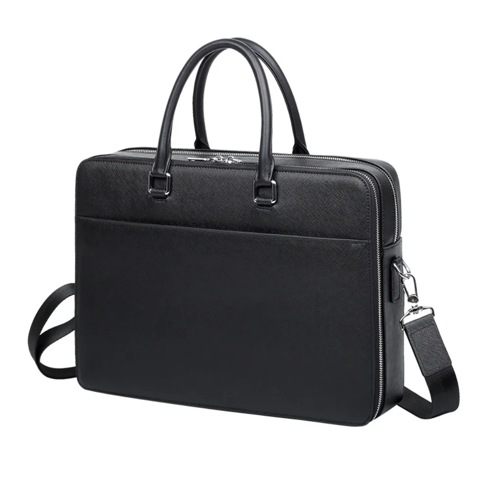 New Leather Men's Cowhide Men's Versatile Simple Briefcase Business Multifunctional Fashion Computer Bag Large Capacity Handbag