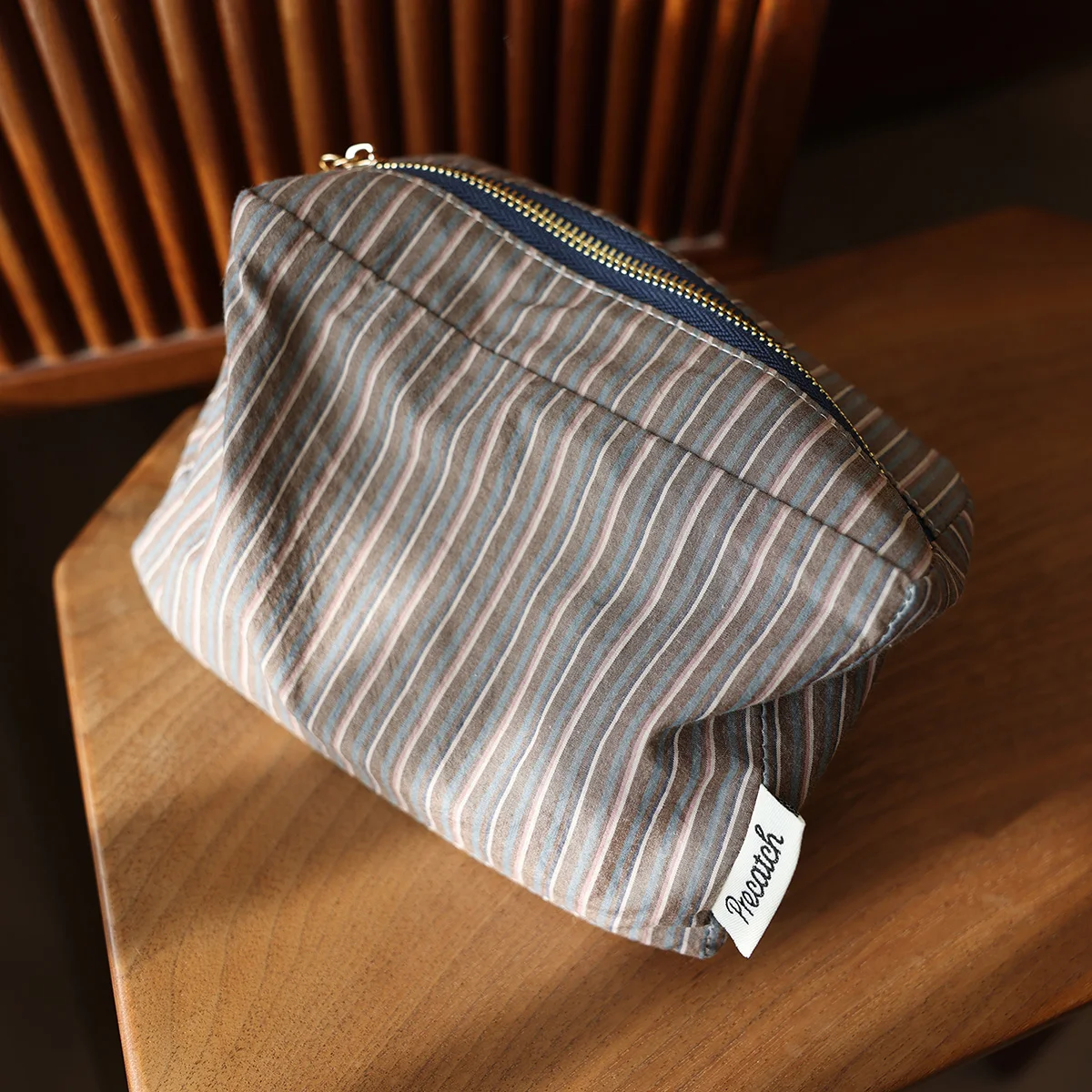 Checkered striped fabric cosmetic bag square three-dimensional zipper storage bag travel portable handbag liner bag makeup bag