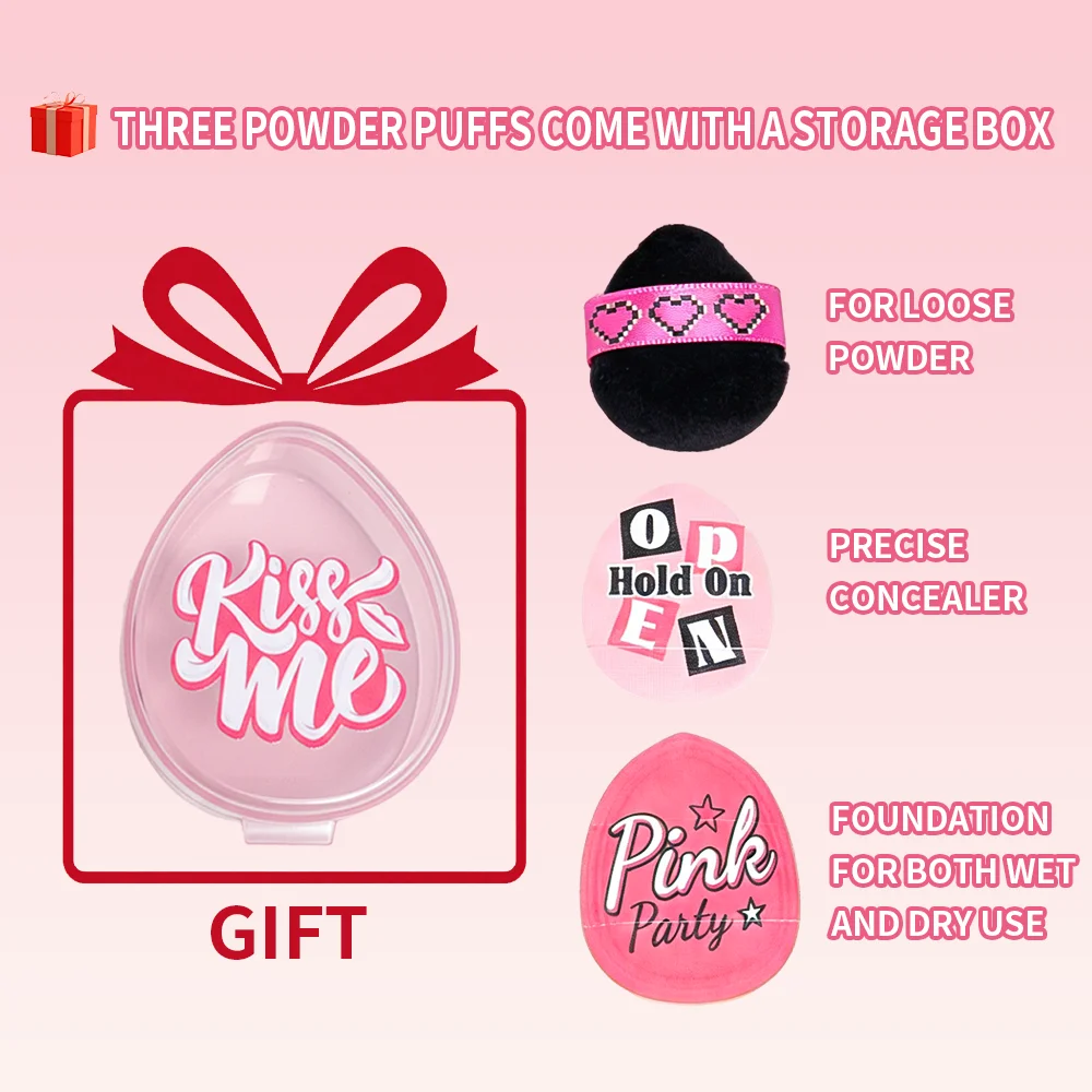 Paquete combinado de 3 esponjas de polvo para pulgar MINIISO Pink Party Series: viene con caja de almacenamiento para un almacenamiento portátil y fácil