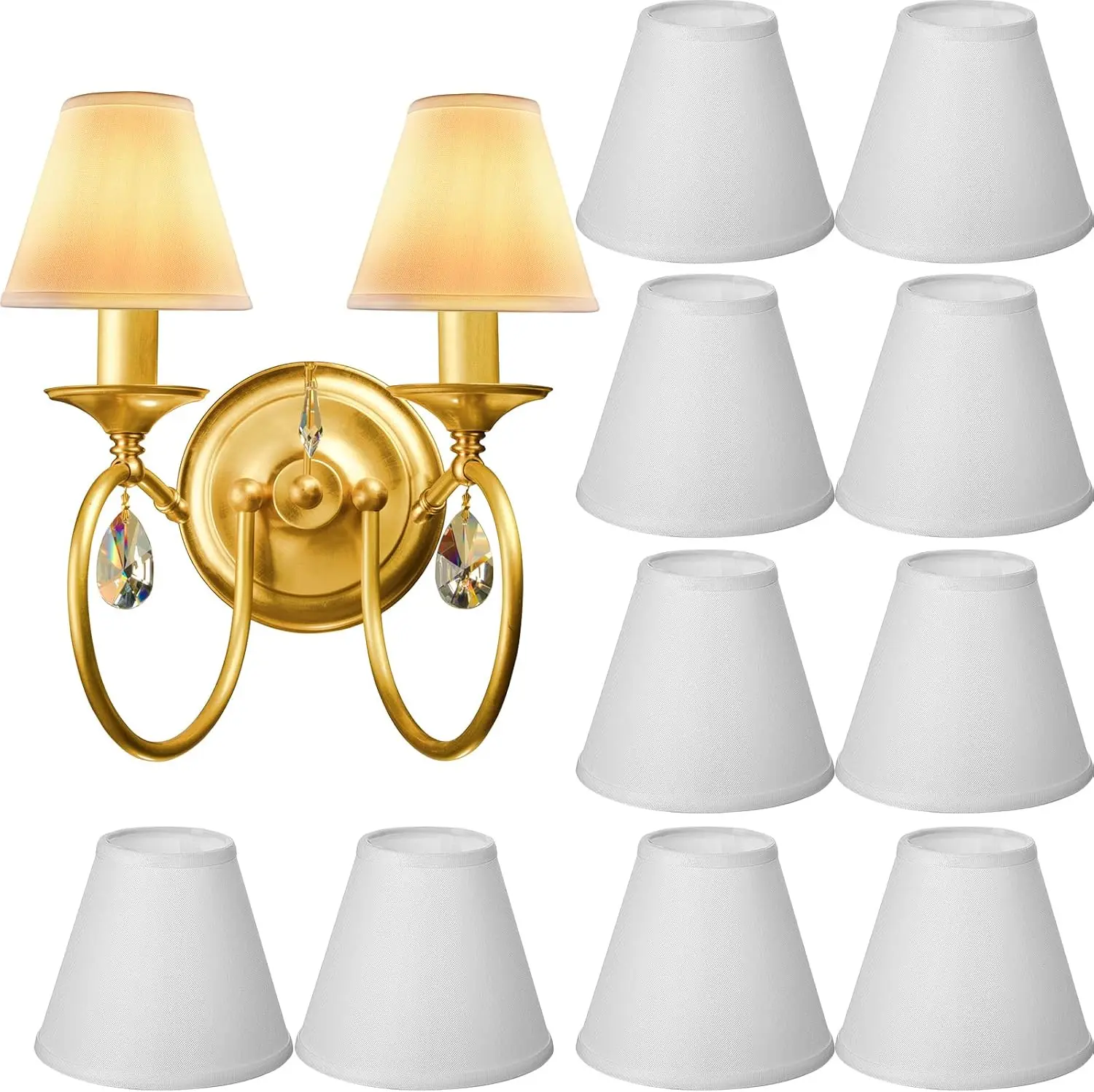 

Set of 10 Small Lamp Shade Chandelier Shades Burlap Clip on Lamp Shade 3" x 6" x 5" Rustic Barrel Fabric Lampshade Cover