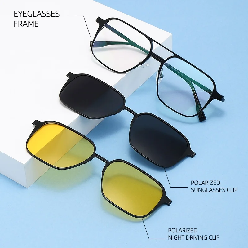 Vintage Style Eyeglasses Aluminum Optical Frame with Magnet Sunglasses Clip Double Bridge Suitable for Wide Face Big Head