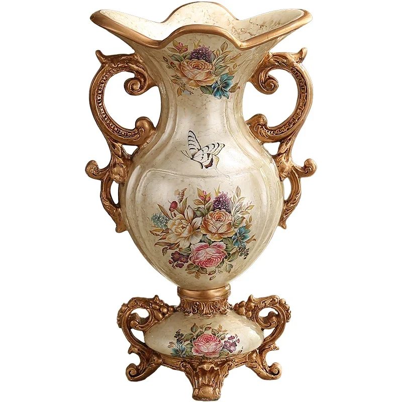 

European vase ornament, living room flower arrangement, retro luxury home entrance TV cabinet, dining table floral decoration