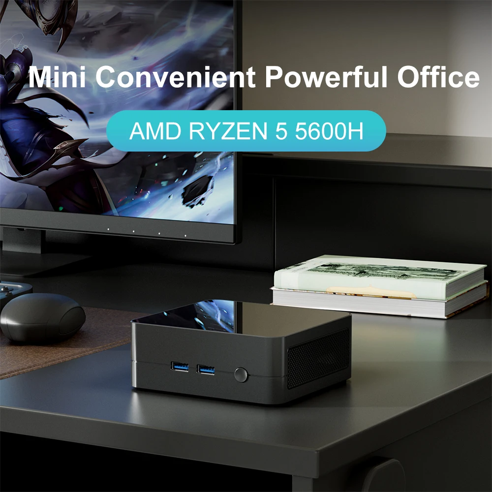 Bestoss A3-H Mini PC AMD Ryzen 5 5600H Max Turbo 4.2GHz Windows 11 Pro Max supporto 64G 3200Mhz RAM WIFI6 PC da gioco per computer