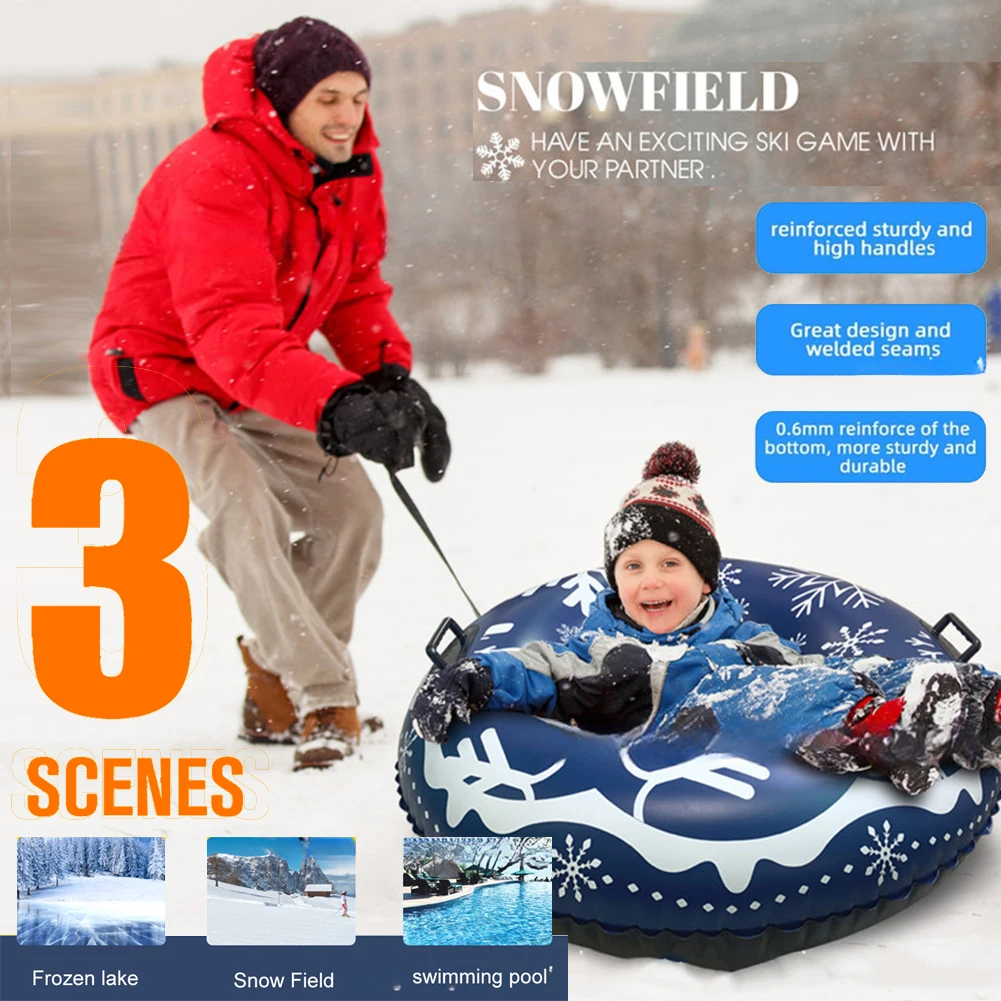 Inflatable Snow Sled with Handles PVC Winter Inflatable Snow Ring Skiing Circle Sledding Sleigh Kids Children Winter Ski Toy