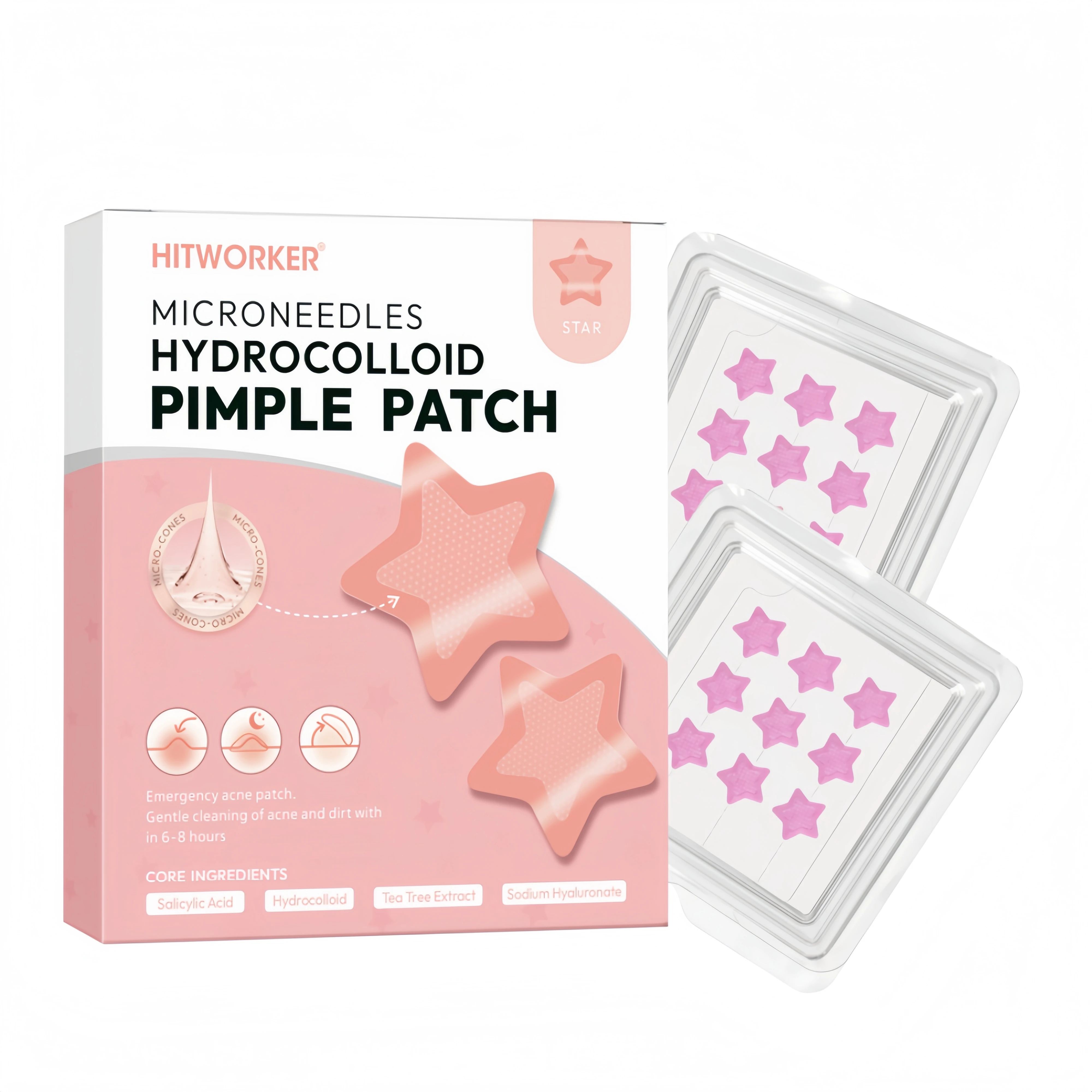 18/9pcs water-based gel pink star shaped microneedle acne patch, - waterproof, alcohol free, used to absorb acne secretions