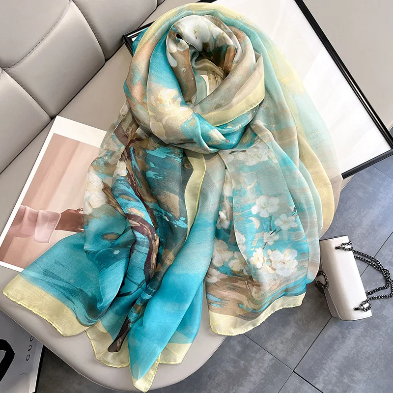 

2024 Women Scarf Fashion large Silk Scarves Shawls Wraps Female Hijabs Pashmina Foulard Bandana Neck Hijabs Long Size Scarfs