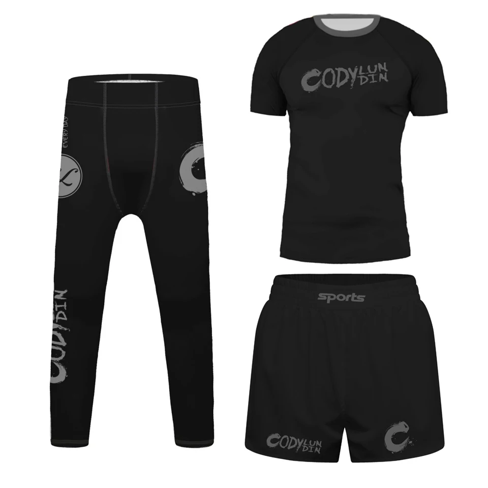 Kid Jiu Jitsu Rashguard MMA T-shirt+Pant Sets Men Boy's Muay Thai Shorts Boxing Brazilian Grappling RashGuard Boxeo Sportswears