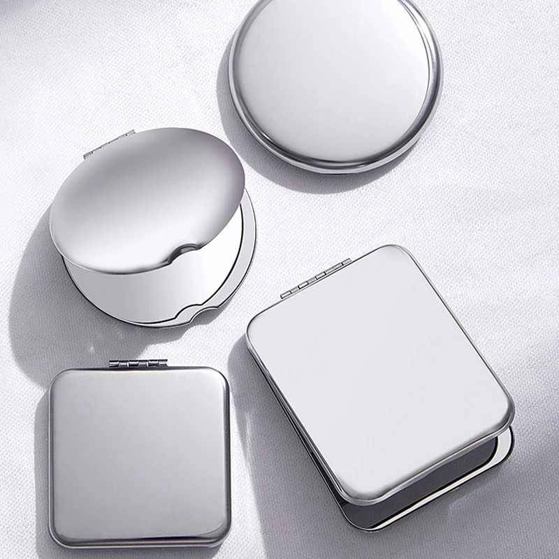 1pc Portable Women Stainless Steel Makeup Mirror Hand Pocket Folded-Side Cosmetic Make Up Mirror