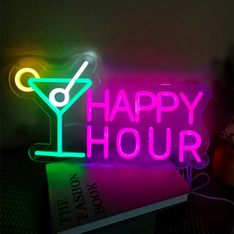 Happy Hour Neon Sign Bar Club Bedroom LED Neon Lights Signs for Hotel Pub Cafe Wedding Birthday Party Man Cave Art Wall Neon