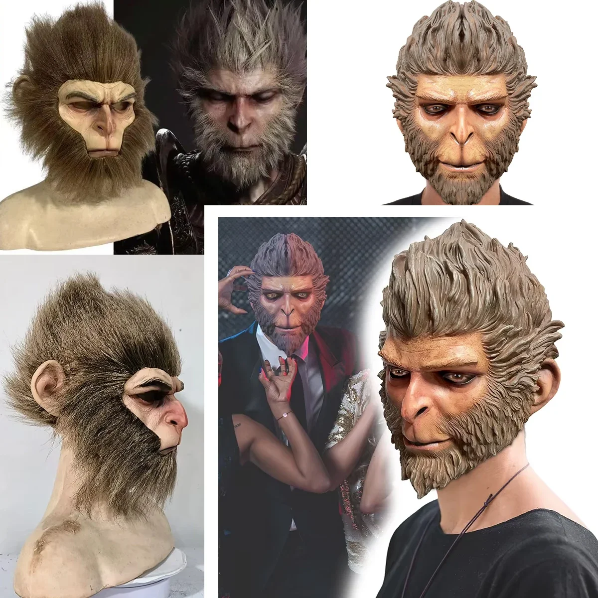 

Halloween Latex Mask Full Face Black Myth WuKong Mask Cosplay Anime Monkey Carnival Party Game Character Headwear Costume Props