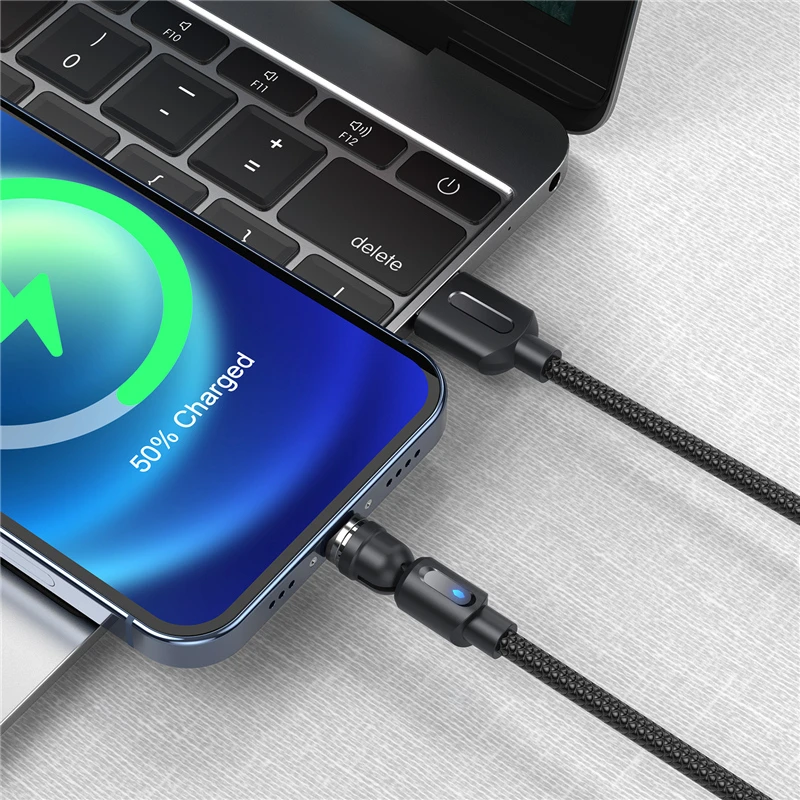 Magnetic Cable Type C Micro USB Cable Phone Charger 540 Degree Rotating Data Cable With LED For iPhone Xiaomi Huawei Samsung