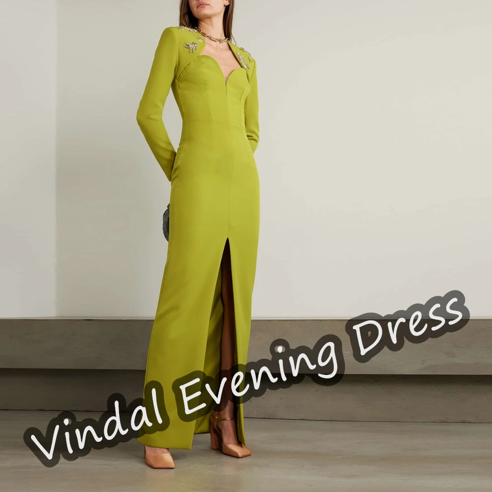 

Vindal Sweetheart Neckline Evening Dress Ankle Length Mermaid Sexy Built-in Bra Crepe Saudi Arabia Long Sleeves For Woman 2024