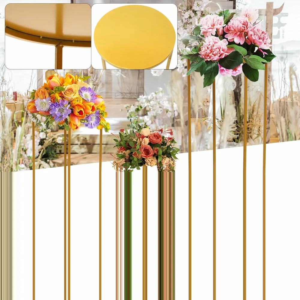 

3pcs Metal Flower Stand Gold Round Column Stand Wedding Banquet Hall Party Decor