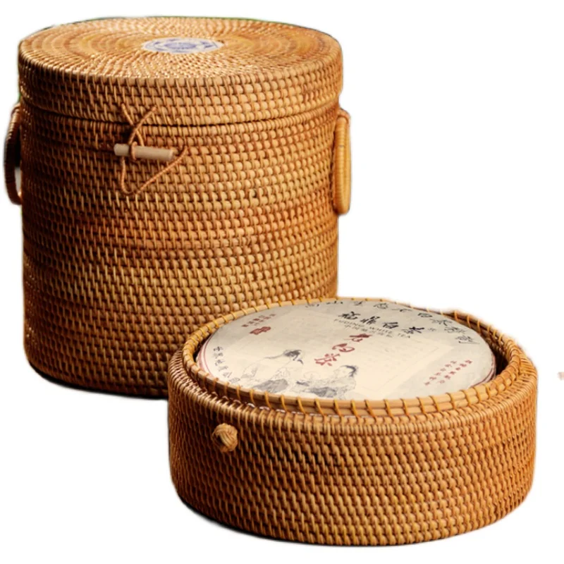 

Handmade Vine Woven Brick Tea Box Pastoral Style Pu'er Tea Tea Cake Storage Box Chitsu Pingcha Gift Box Tea Pot Storage Tea