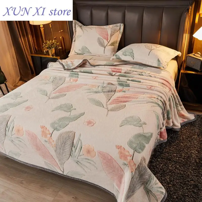 

2023 Soft print Coral Fleece Blanket Warm Sofa Cover Twin Queen Size Fluffy Flannel Mink Throw Plaid Plane Blankets