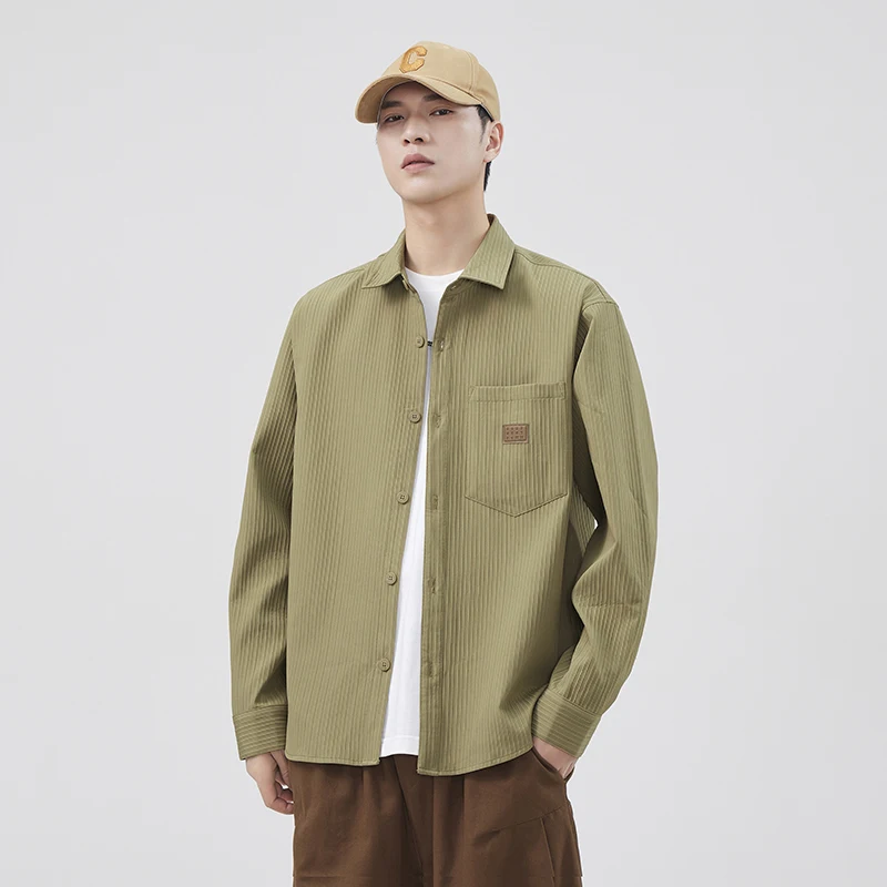 

Men 3D Striped Loose Casual Long Sleeve Plus Size Streetwear Fashion Cargo Shirt Cityboy American Retro Oversize Blouses Shirts