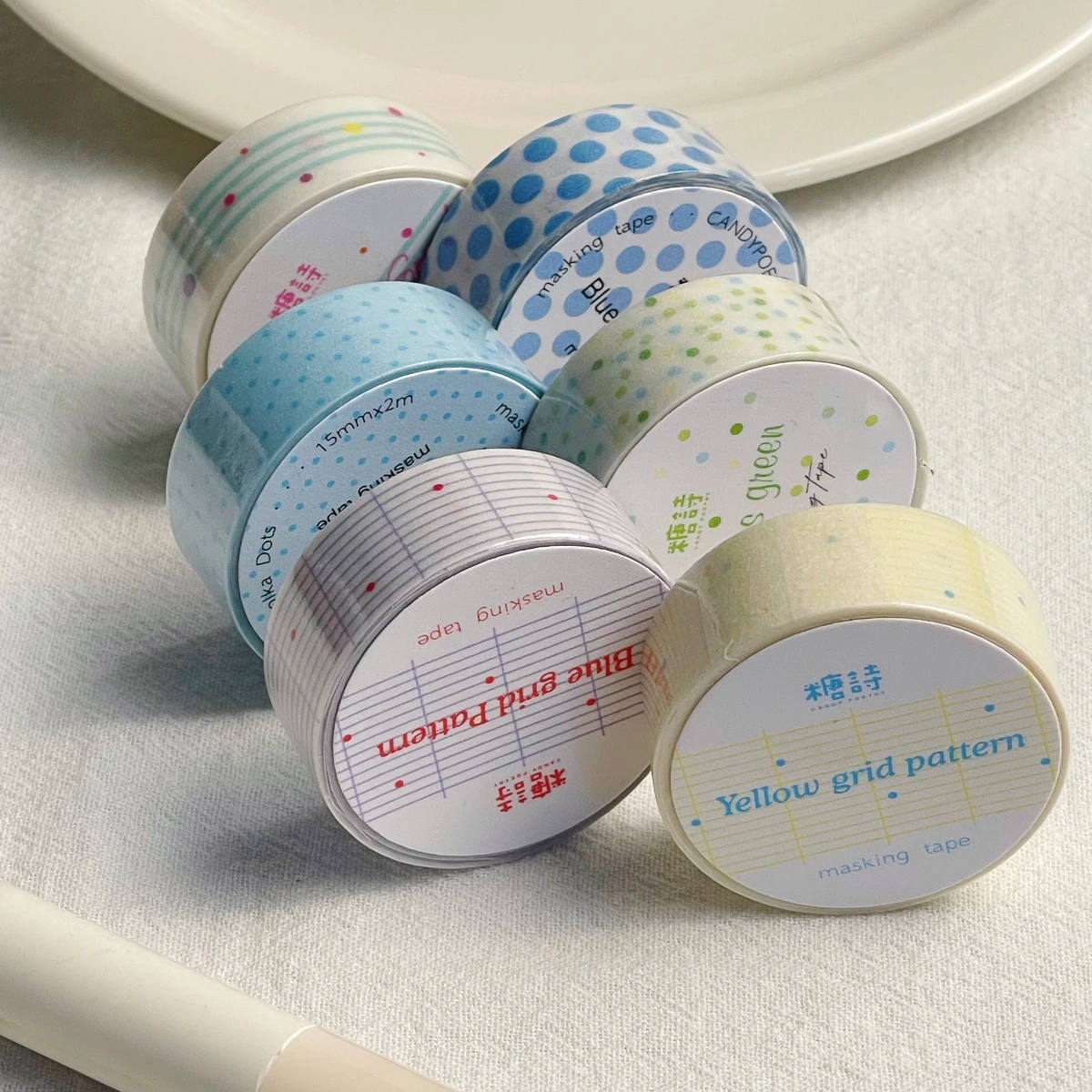 Sparkle PET Washi Tape Candy Island Series, Minimalist Dot Pattern Decorative Tape for Journal DIY Scrapbooking Supplies