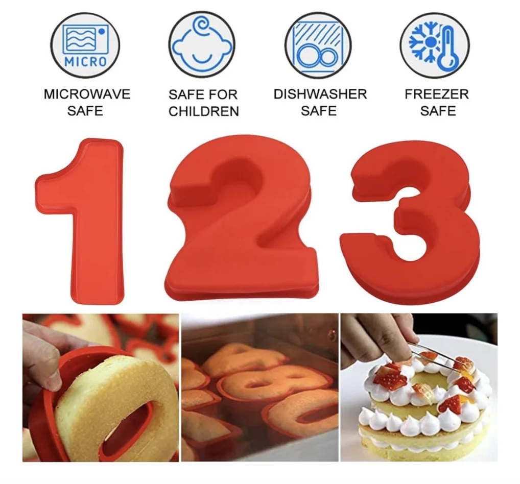 9 Pieces Middle Size Silicon Number Cake Moulds Silicone Cake Mold (6 inch)