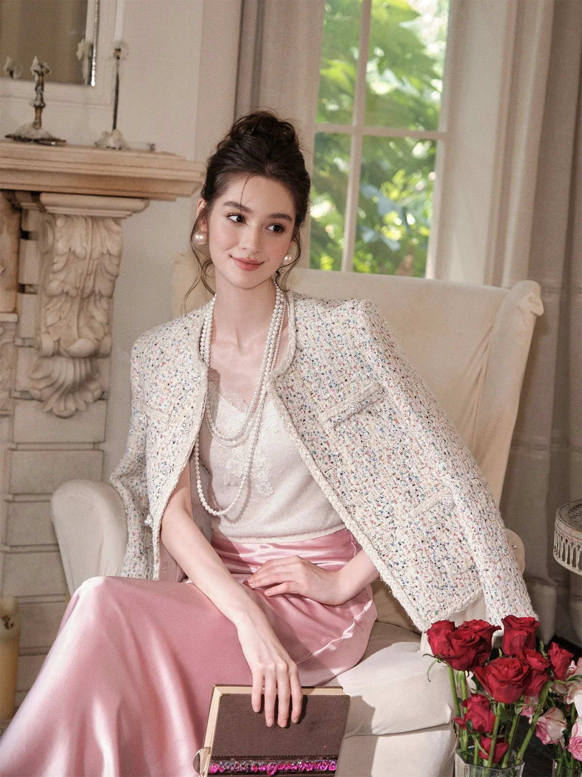 

Классическое короткое пальто из смесовой пряжи с текстурой «Звездная пыль» от TangTang, элегантный стиль, женская мода, китайский бренд