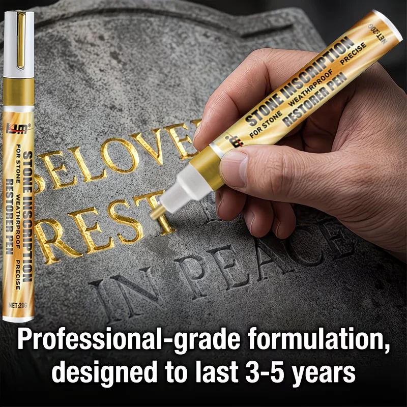 Stylo de retouche pour pierre tombale KJM 20g – Rénovateur d'écriture funéraire résistant à la décoloration, marqueur doré imperméable pour pierres tombales