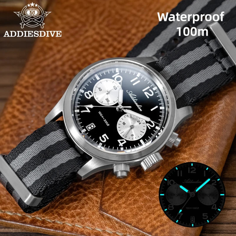 

ADDIESDIVE Men's Watches Retro Panda Dial Quartz Watch Men Japan VK64 Chronograph Sapphire glass Wrist Watch Men 2025 New