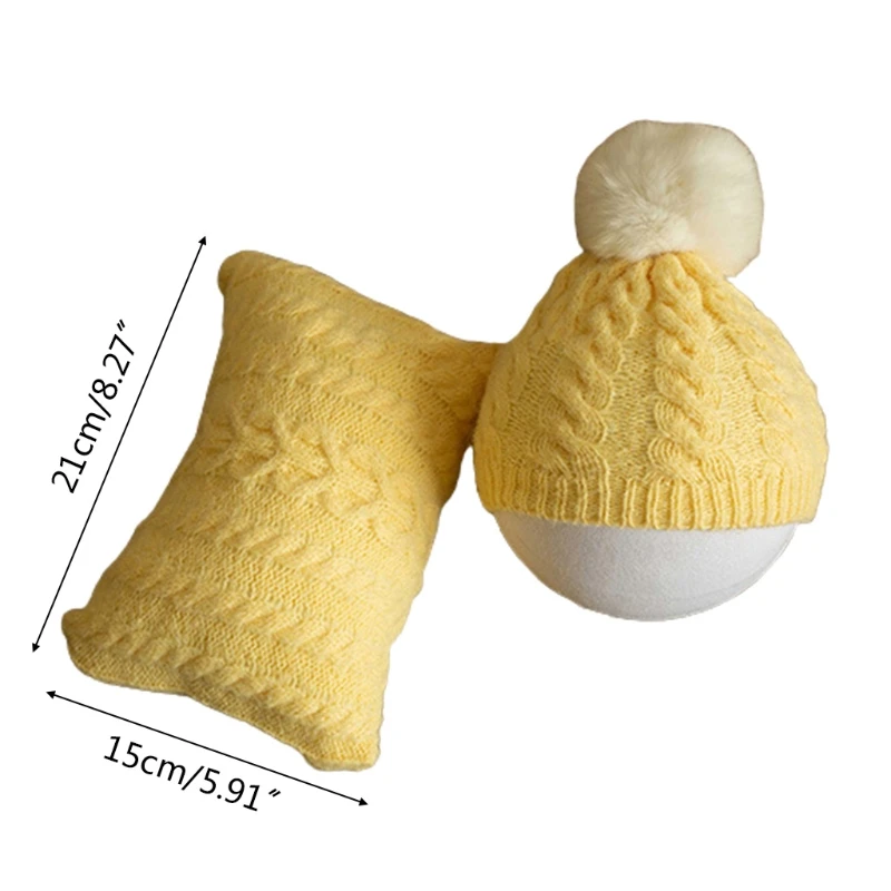 Baby Knitting Twist Hat Pillow Set Newborn Photography Props Beanie for Head Cushion for Infants Photo 85LE