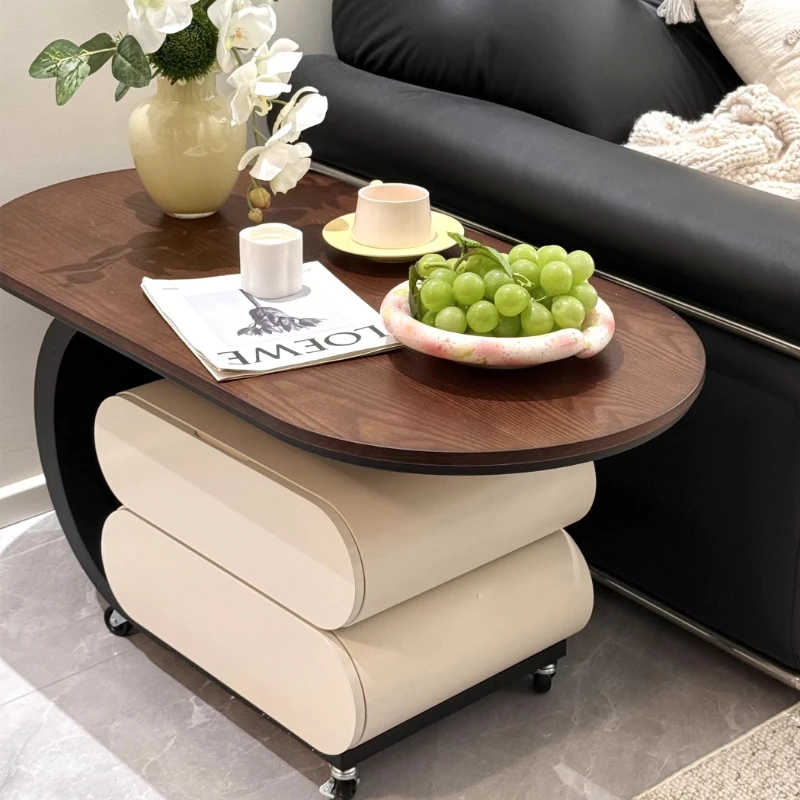 Middle Ancient Style Movable Coffee Table, Living Room, Small Household,art Designer, Oval Solid Wood Sofa, Side Table