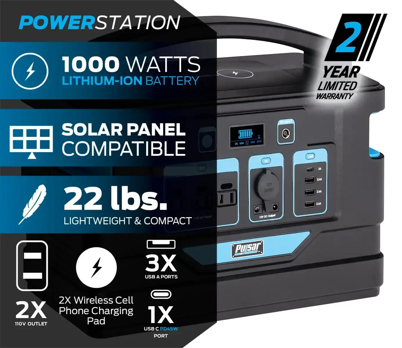 1000-Watt Portable Power Station 888 Wh Capacity with Wireless Charging Pads 888Wh Lithium-Ion Battery