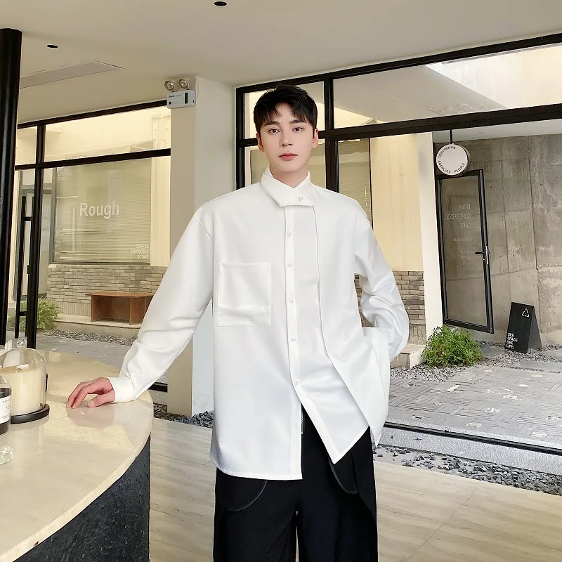 

Spring 2025 Men's Casual Long Sve irt Pointed Collar Button Design Faionable Haome Loose Fit Youthful Sle All Sea...