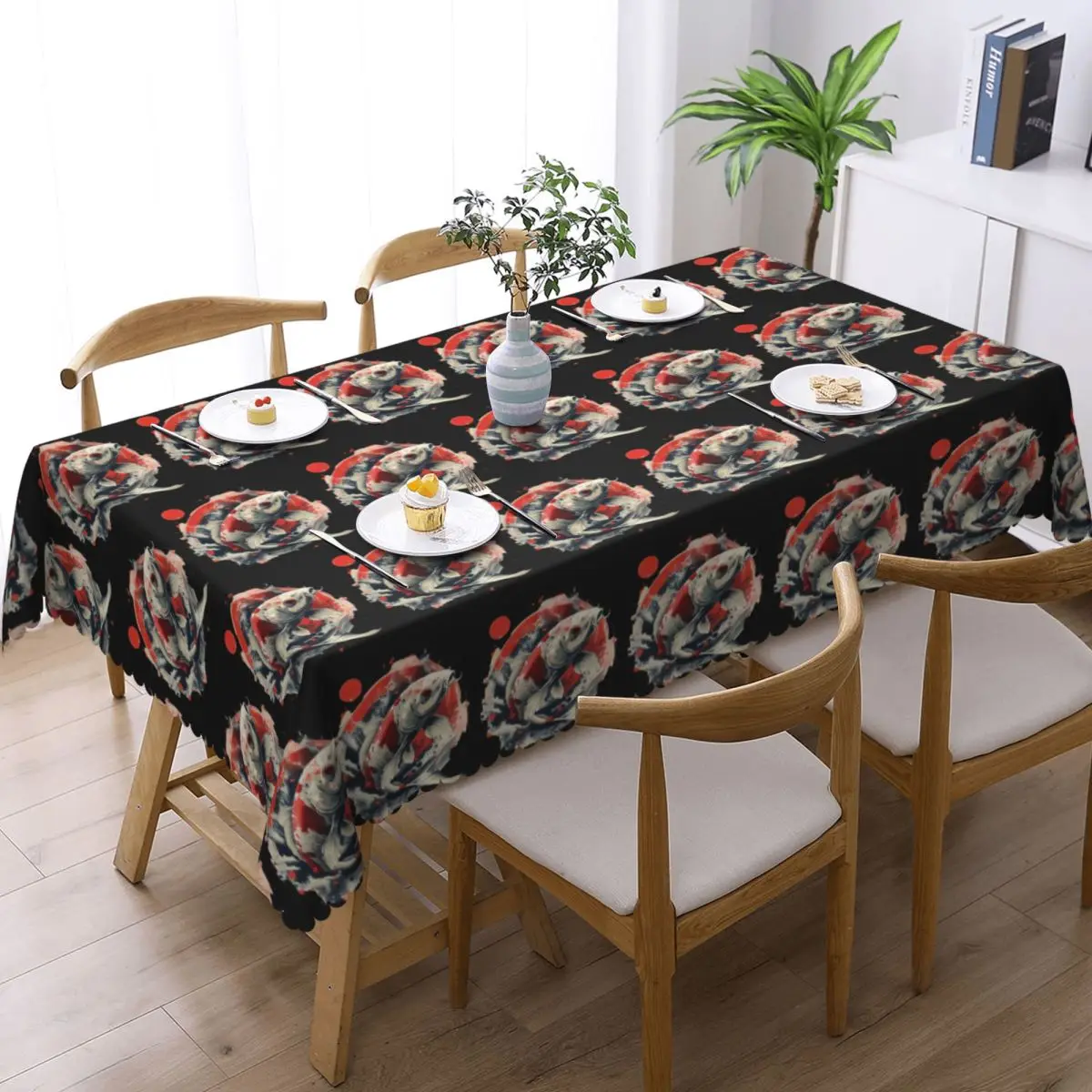 Koi Rising Custom Rectangular Tablecloth Waterproof Table Cover for Dining Events Table Cloth