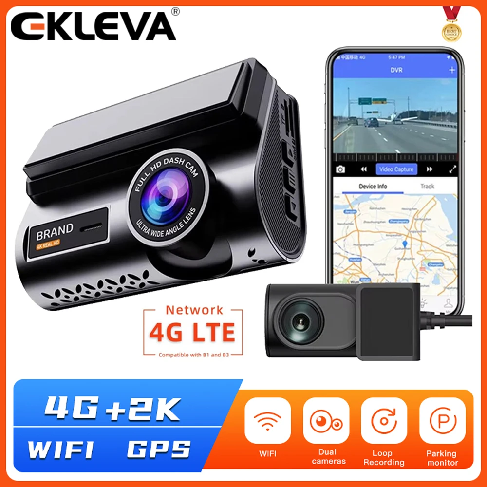 EKLEVA 4G LTE Dash Cam 2K Front and 720P Rear Live Streaming Video Remote Monitoring Parking Monitor Night Vision Car DVR