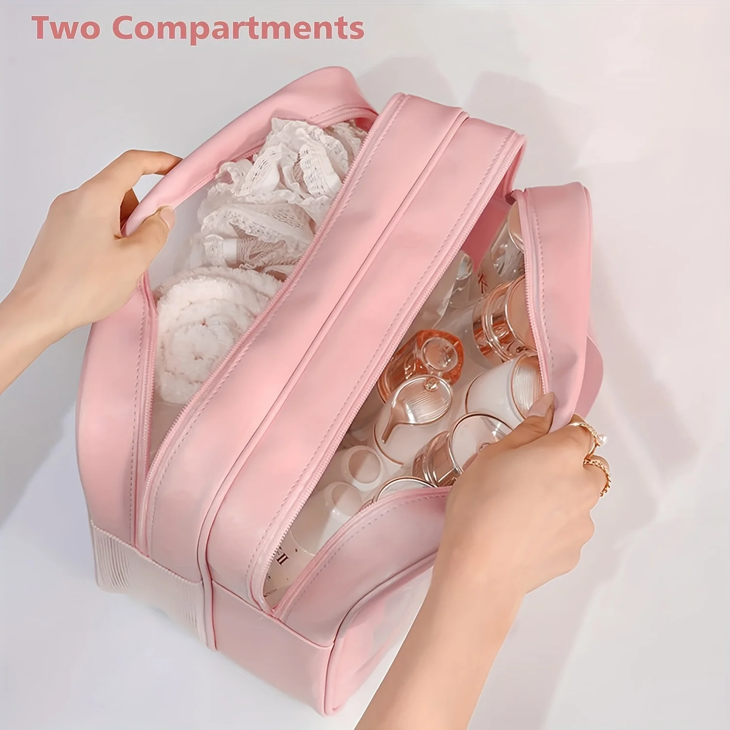 Spacious Double-Layer Toiletry Organizer with Dry/Wet Separation - Ideal for Travel, Holds Makeup &