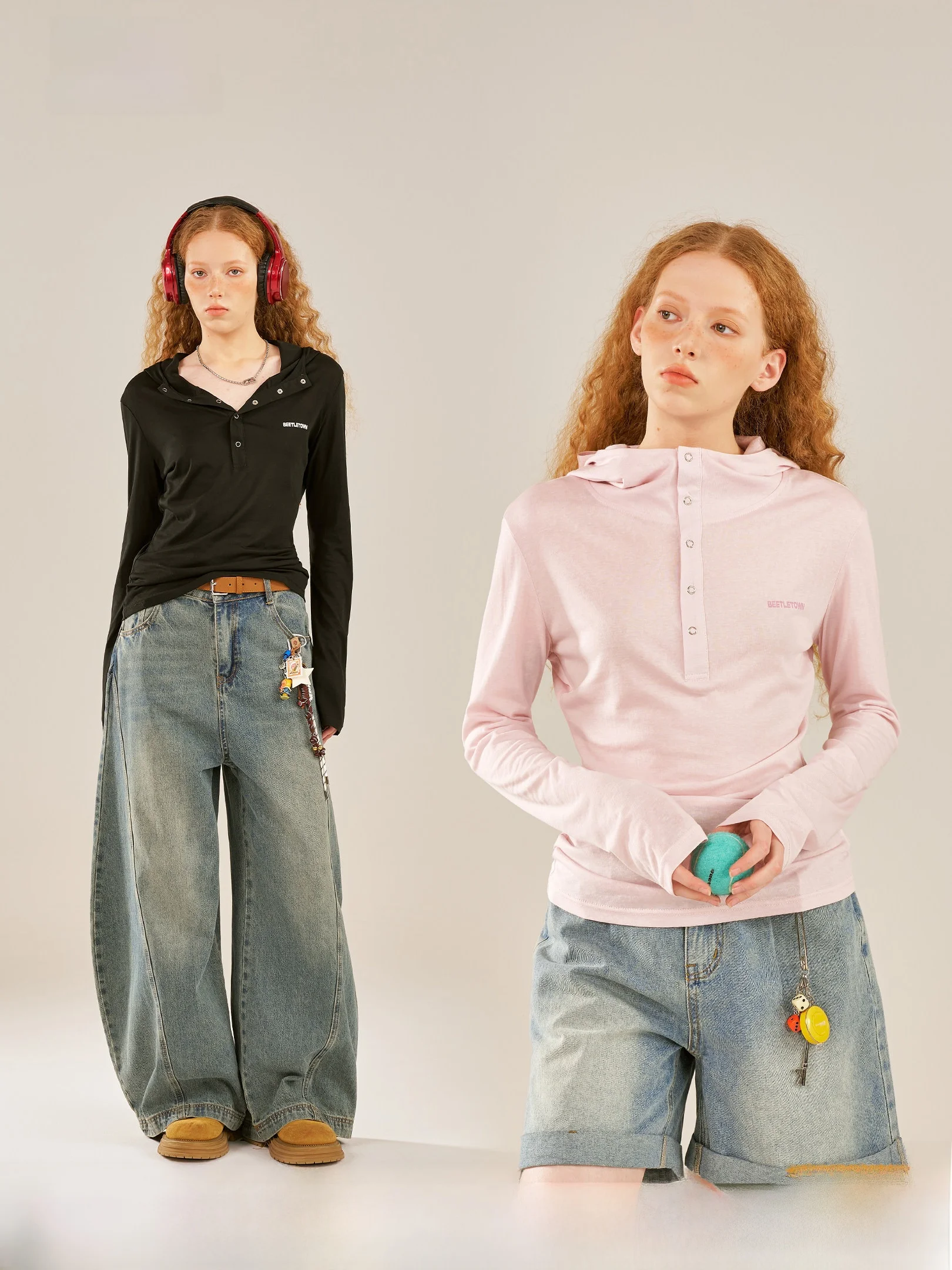 

Beetle Town American Sle Long Sve Hoodie Women's T-irt f Open Collar Slim Fit Base Layer Inner Wear Casual Daily