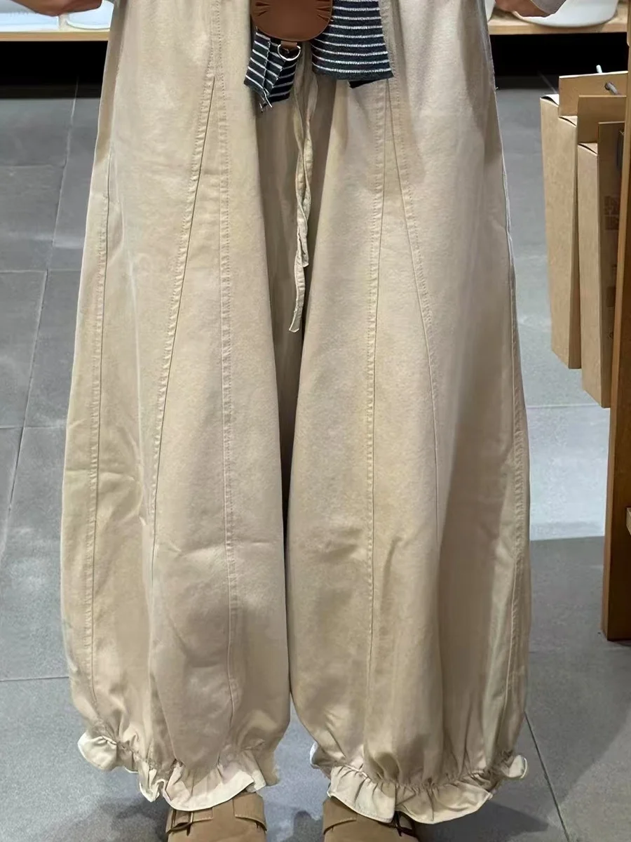High Waist Wide Leg Pants Women's Loose Casual Ear Mushroom Pants Spring Summer New Style Nine Points Slimming Lantern Flower...